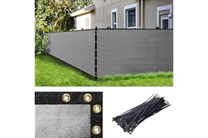 Amgo 6' x 50' Grey Fence Privacy Screen, Commercial Standard Heavy Duty Windscreen with Bindings & Grommets, 90% Blockage, Cable Zip Ties Included (We Make Custom Size)