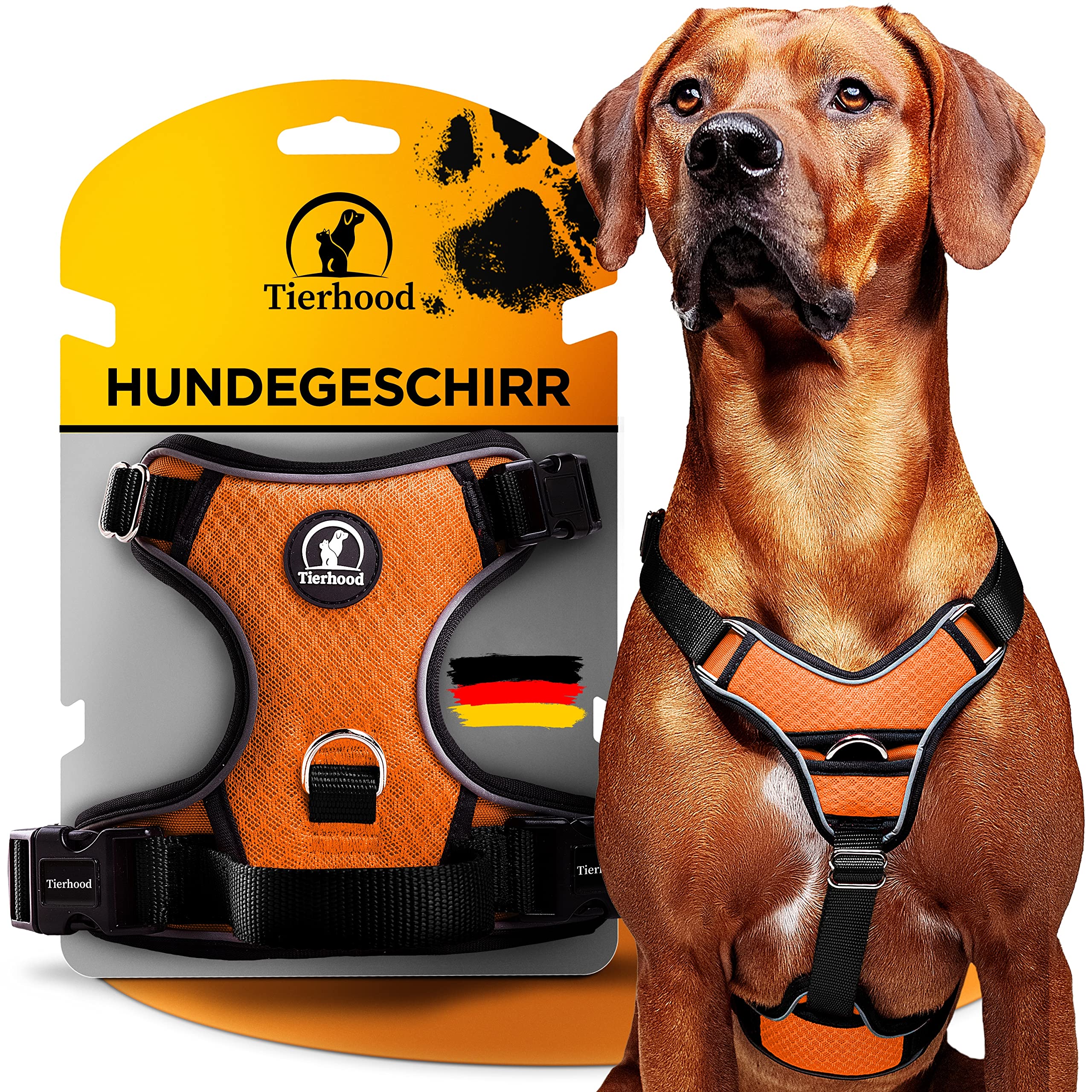 Tierhood Dog Harness (Orange) - Adjustable, Safe & Comfortable Harness for Small, Medium & Large Dogs