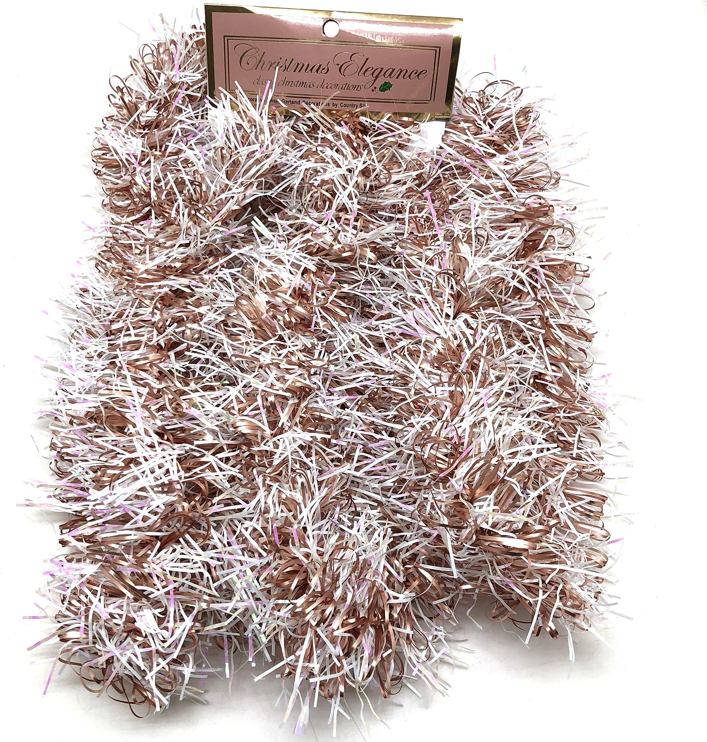 Christmas Elegance 90 Inch Thin Tinsel Center Loop Christmas Garland, Rose Gold/White