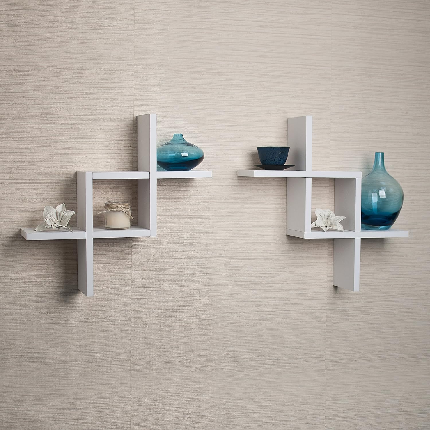 Danya B FF2513W Set of 2 Reversed Criss Cross White Shelves, 2: Home & Kitchen