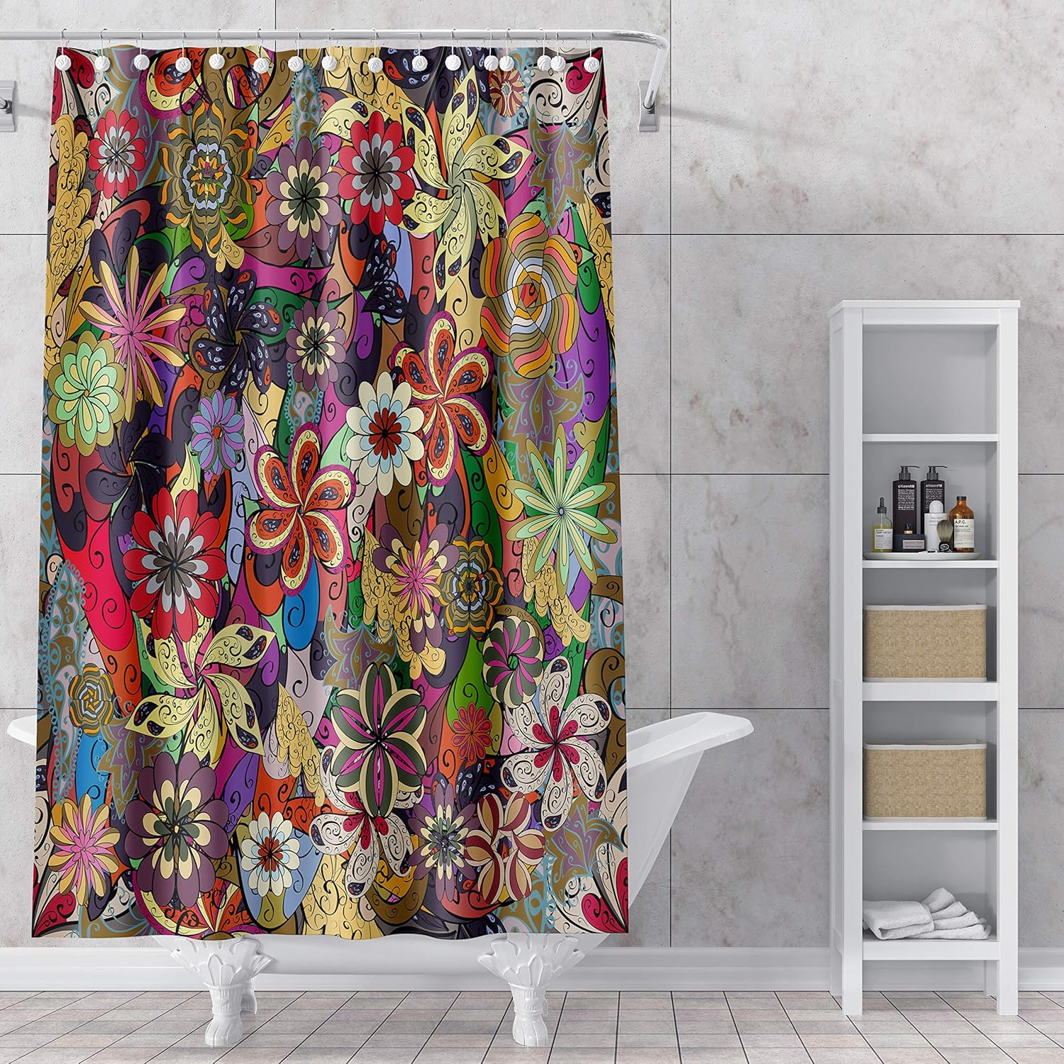 MuaToo Floral Shower Curtain Set, Bright Flowers, Fashionable HighEnd