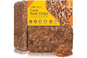 Gro-Med Coco Husk Chips 2s Brick Expands upto 14 Quarts Coconut Coir Chip 2.2lb, Best Mulching Medium for Plants - Gardening, Potting Soil Mix, Orchid Bark Alternative-OMRI Listed, Low EC, Balanced pH