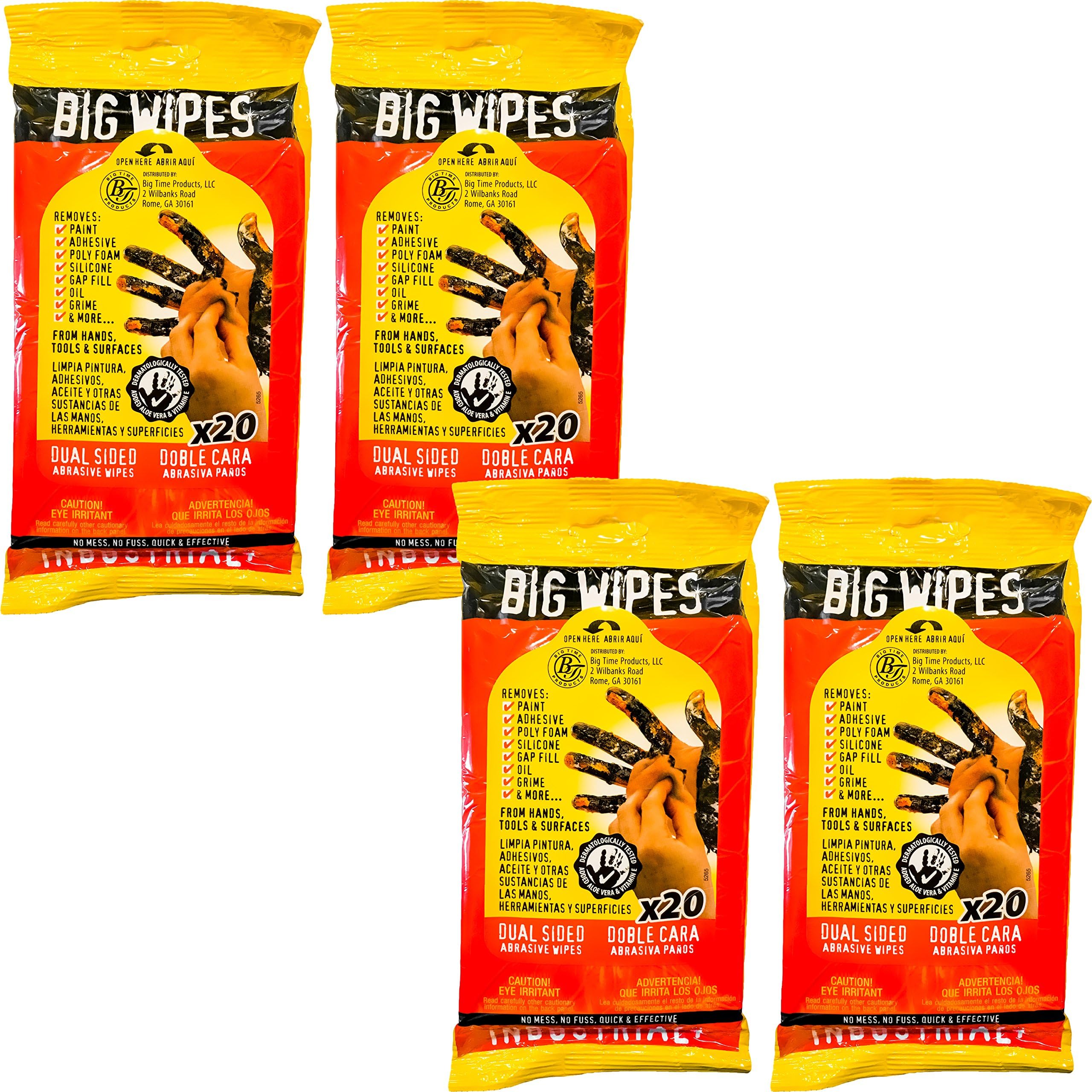Big Wipes Heavy Duty Industrial Textured Scrubbing Wipes, 80 Count (4 Travel Packs)