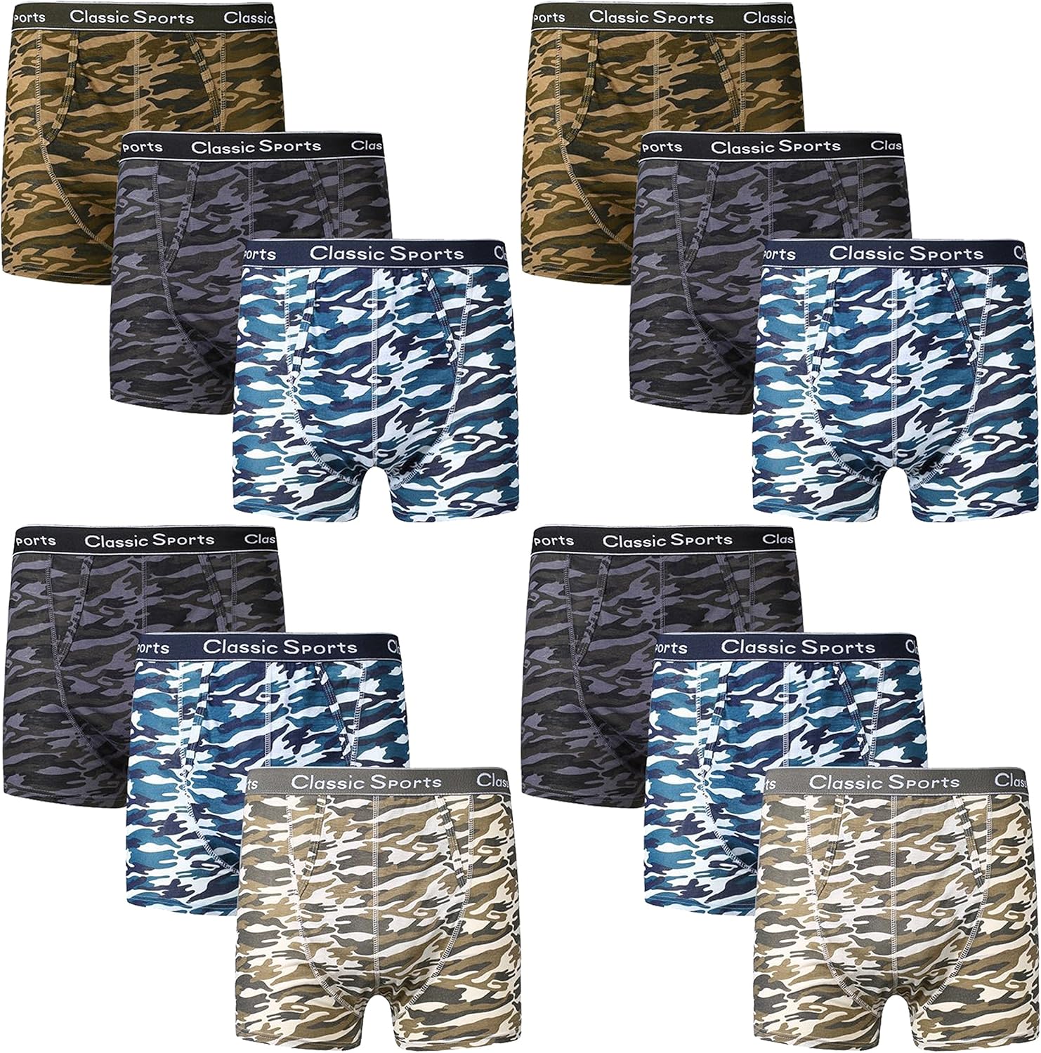 12 Pack Classic Boxers Mens 12 Pairs CAMO Novelty Cotton Boxers Dozen S