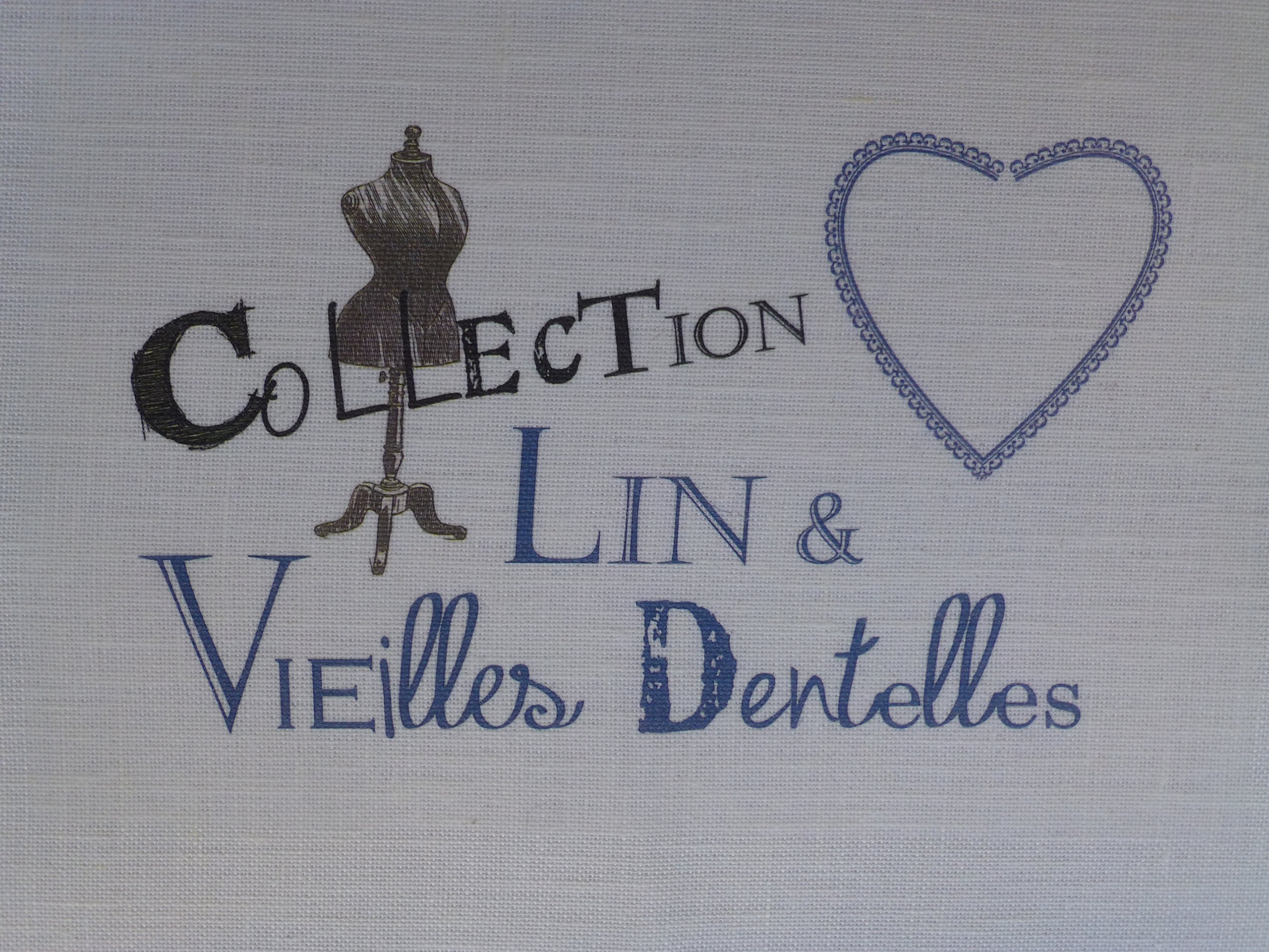 La Apli of Broder COU044LE Printed Coupon Vieilles Dentelles"(Vintage Lace) Natural Linen/Blue