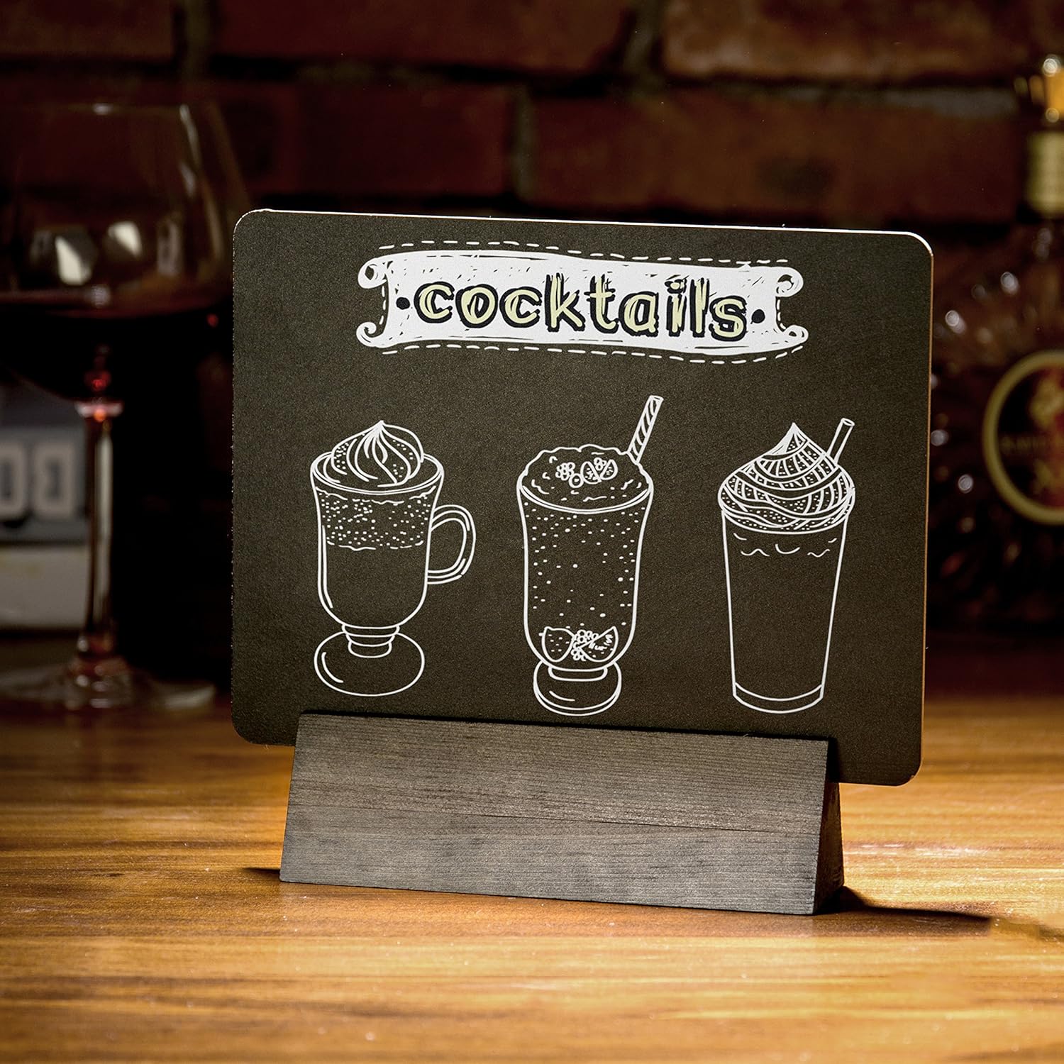 Set of 2 Tabletop Double Sided Chalkboard Display Sign/Placeholder with Wooden Base Stand, Gray: Office Products