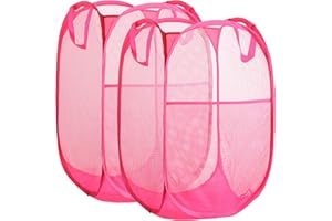BENJUN Collapsible Mesh Laundry Basket，Pop Up Laundry Hamper-Easy Storage, Ideal for Home and Travel Use (2 rose)