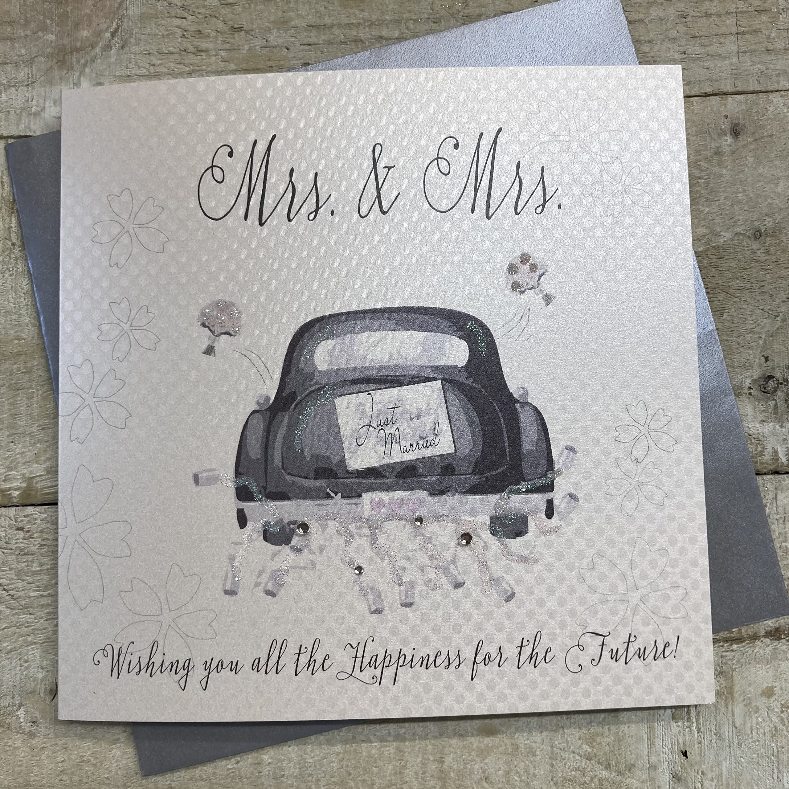 white cotton cards Mrs & Mrs Handmade Wedding Card (civil partnership, car), BD78F
