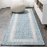 JONATHAN Y Sc&i Border Indoor Outdoor Runner Rug 2X10 Aqua/Ivory, Minimalist for Backyard, Patio, Porch, Easy-Cleaning, High 
