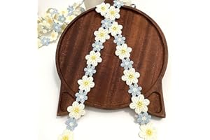BUYSK 10 Yards Sunflower Ribbon DIY Trims Decorating Lace Trims Flower DIY Ribbon Lace Sewing Embroidery Crafts for Wedding Dress Hair Band Clothes Decoration (White and Light Blue)