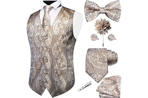 GUSLESON Fashion Vest for Men Paisley Jacquard Tie Waistcoat Bow tie Hanky Lapel Pin Cufflinks Set Wedding 7PCS