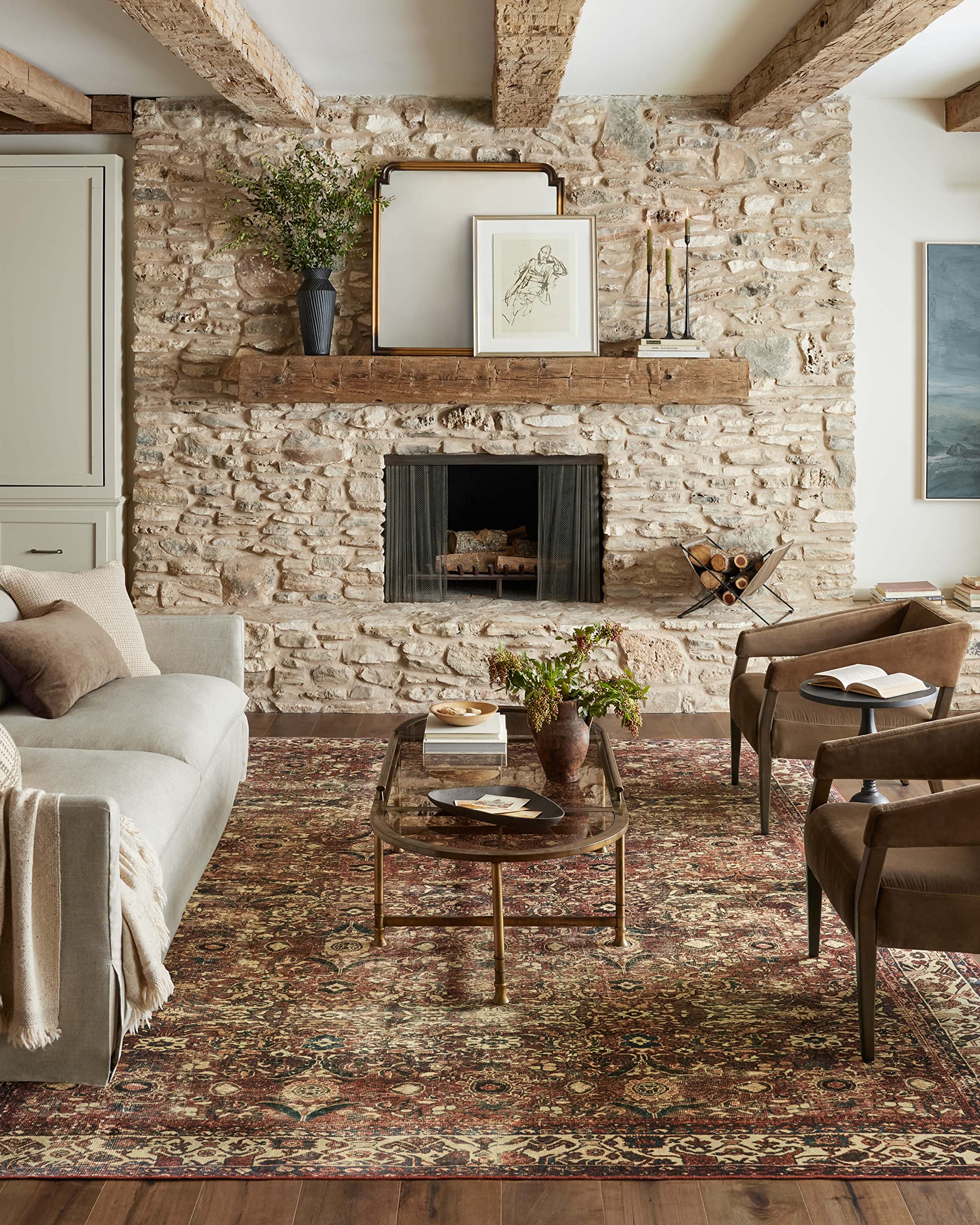 Photo 1 of Loloi Magnolia Home by Joanna Gaines Banks Collection BAN-04 Brick/Ivory 5'-0" x 7'-6", .13" Pile Height, Machine Washable, Area Rug