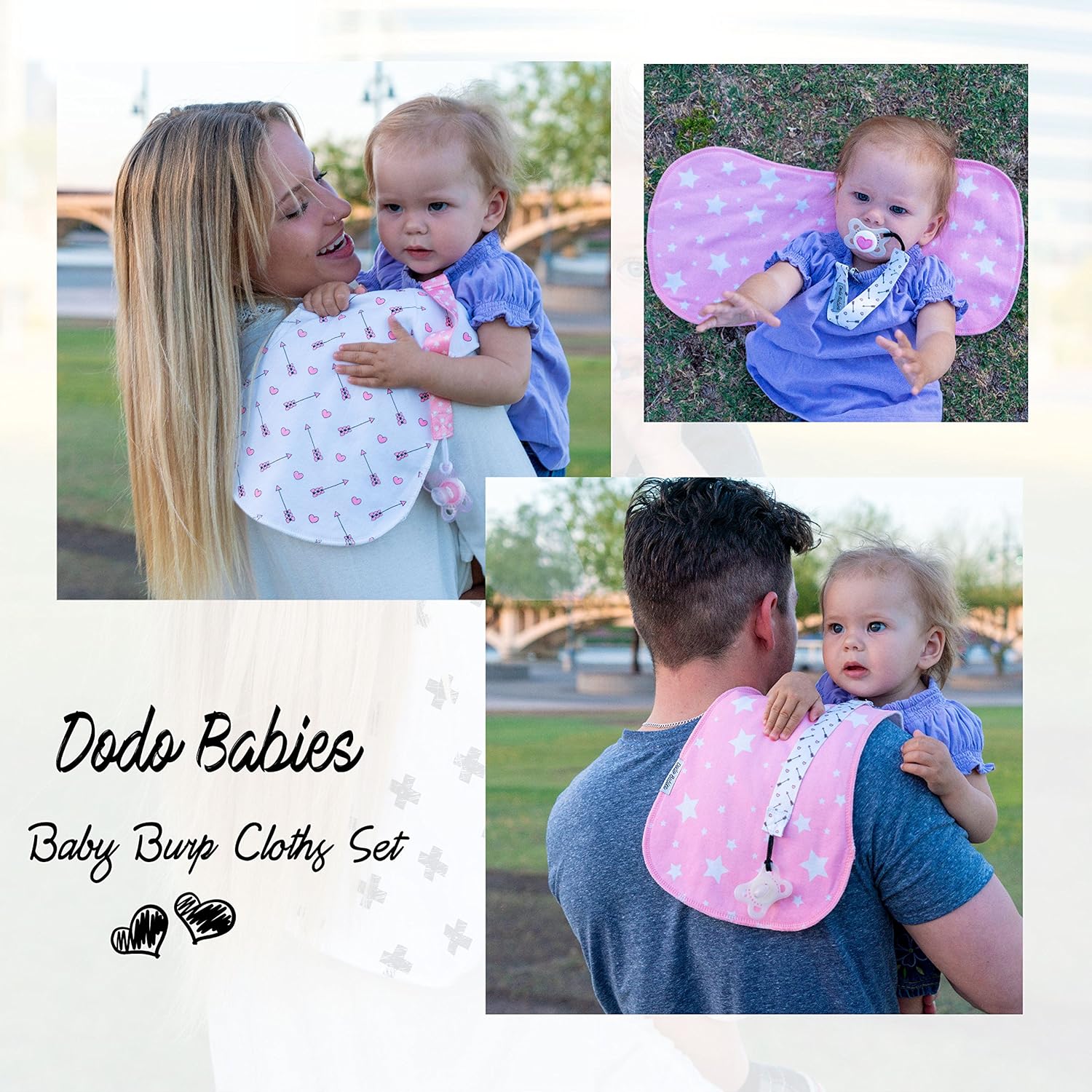Baby Burp Cloths Pack of 5 by Dodo Babies + 2 Pacifier Clips + Pacifier Case, Premium Quality for Girls Soft and Absorbent, Excellent Baby Shower/Registry Gift: Baby