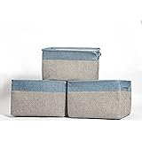 3-Pack Storage Large Basket Set - 15(L) x 10(W) x 9(H) Rectangular Fabric Collapsible Organizer Bin Box with Carry Handles for Linens, Towels, Toys, Clothes, Kids Room, Nursery (Blue)