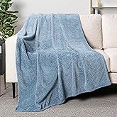 PAVILIA Soft Fleece Dusty Blue Throw Blanket for Couch, Lightweight Plush Warm Blankets for Bed, Fuzzy Cozy Flannel Blanket Throw for Sofa, Travel, Jacquard Pattern, Dusty Blue, 50x60 inch
