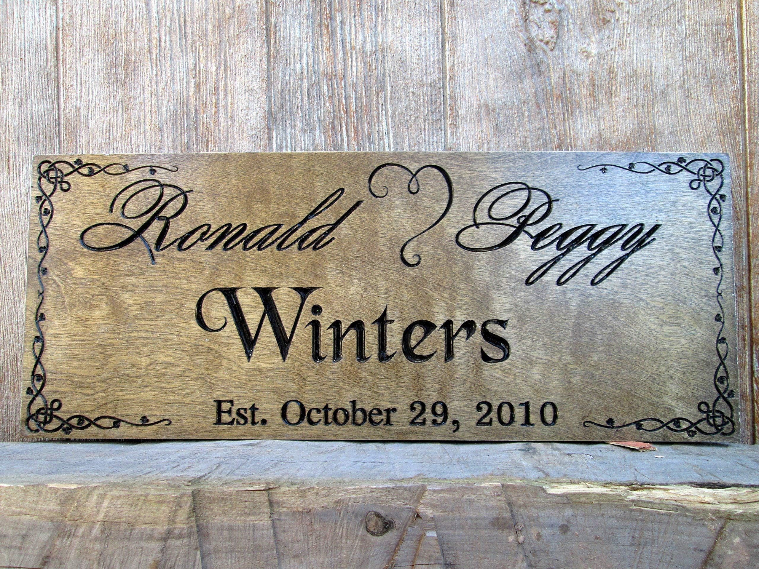 Last Name Family Established Sign, Wedding or Anniversary Date Sign, Custom Carved signs, E101