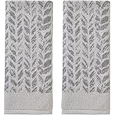 SKL Home Distressed Leaves 100% Turkish Cotton Premium 2-Piece Hand Towel Set, 600 GSM, Soft & Absorbent Jacquard, Decorative for Bath/Kitchen/Bar, Gray