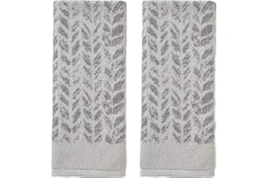 SKL Home by Saturday Knight Ltd. Distressed Leaves Hand Towel,Gray, 16" x 26", 2 Count (Pack of 1)