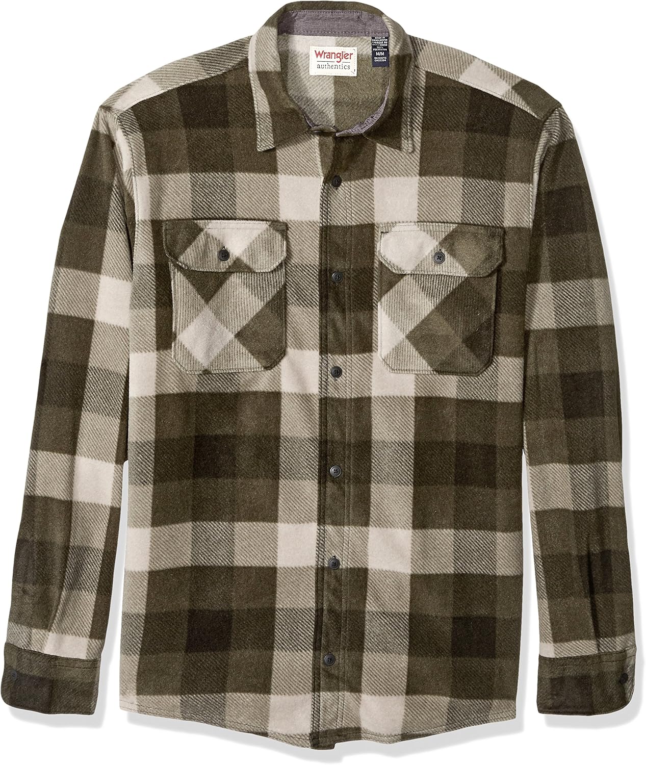 Wrangler Authentics Men's Long Sleeve Plaid Fleece Shirt Jacket Button