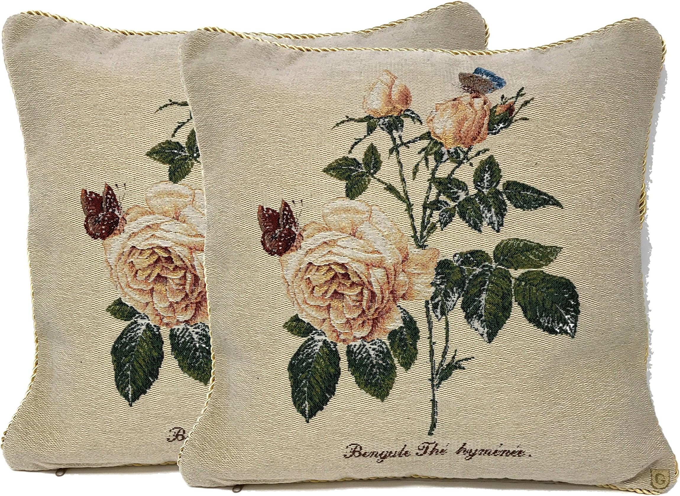 Tache Home Fashion 2PC-CC-342 2 Piece Golden Summer Rose Throw Pillow Cushion Cover, Multicolor, 18 x 18"