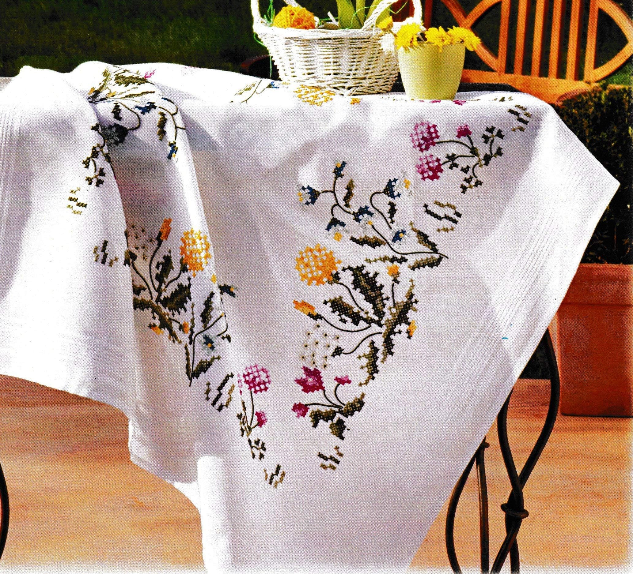 Printed Stamped Cross Stitch Tablecloth Kit for Embroidery (Thistle 1353)