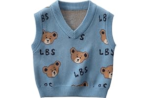 LABISHU Toddler Kids Boys V Neck Sweater Sleeveless Knit Vest Graphic Tank Tops Pullover Knitwear School Uniform Green Grey