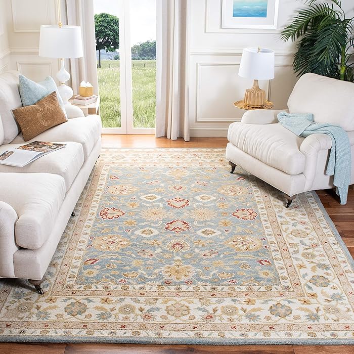 Safavieh Antiquity Collection AT822A Handmade Traditional Oriental Premium Wool Area Rug, 5' x 8', Grey Blue / Beige