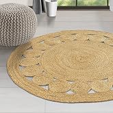 GRUHUM Jute Area Rug 5 ft Round Natural Hand Woven Farmhouse Rustic Charm | 100% Natural Jute, Boho Braided Vintage Beige Reversible Low Pile Eco-Friendly Indoor Bedroom Living Room Hallway Home Decor
