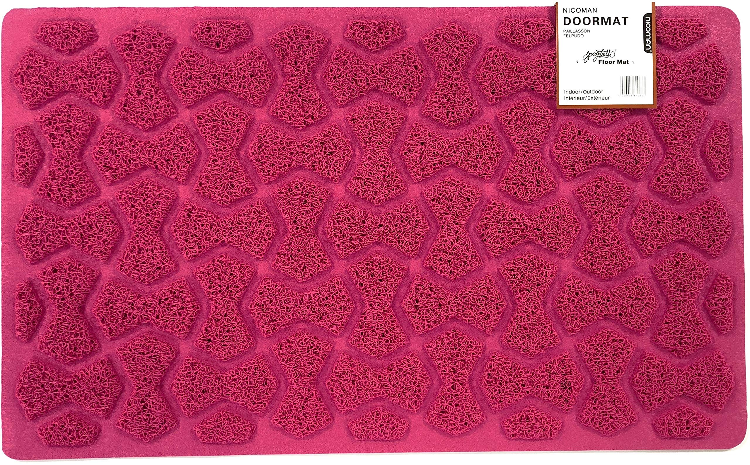Nicoman Bow-Tie Shape Door Mat-(Use Indoor or Sheltered Outdoor), Dirt-Trapper Jet-Washable Spaghetti Doormat, Pink, 75x44cm