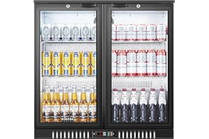 BODEGACOOLER Back Bar Cooler With 2 Glass Doors,Under Counter Back Bar Refrigerator 7.4 Cu.Ft with LED Lighting,Commercial Display Beverage Cooler for Beer,Soda Drinks,Wine