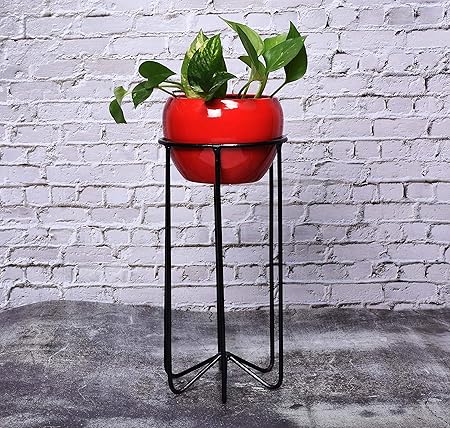 HINS Red Polka Metal Round Shape Flower Plant Pot With Stand Metal Pots For Indoor Plants I Elevated Garden Planter I Raised Planter I Desk Plant I Raised Planter Box I Ascent Homes Metal Planter I Raised Planter Box With Legs I Brass Pots For Indoor Plants I Golden Planter I Mid Century Plant Stand I Brass Planters For Indoor Plants I Indoor Plant Stand For Living Room I Metal Planters Pot For Indoor Plants designer pots for indoor plants