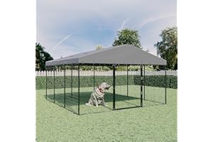 RTDTD Large Dog Kennel with Roof, Outdoor Heavy Dog Cage for Big Dogs, Galvanized Steel Dog Fence Pen with Metal Ground Nails and Double Safety Rotate Door Lock