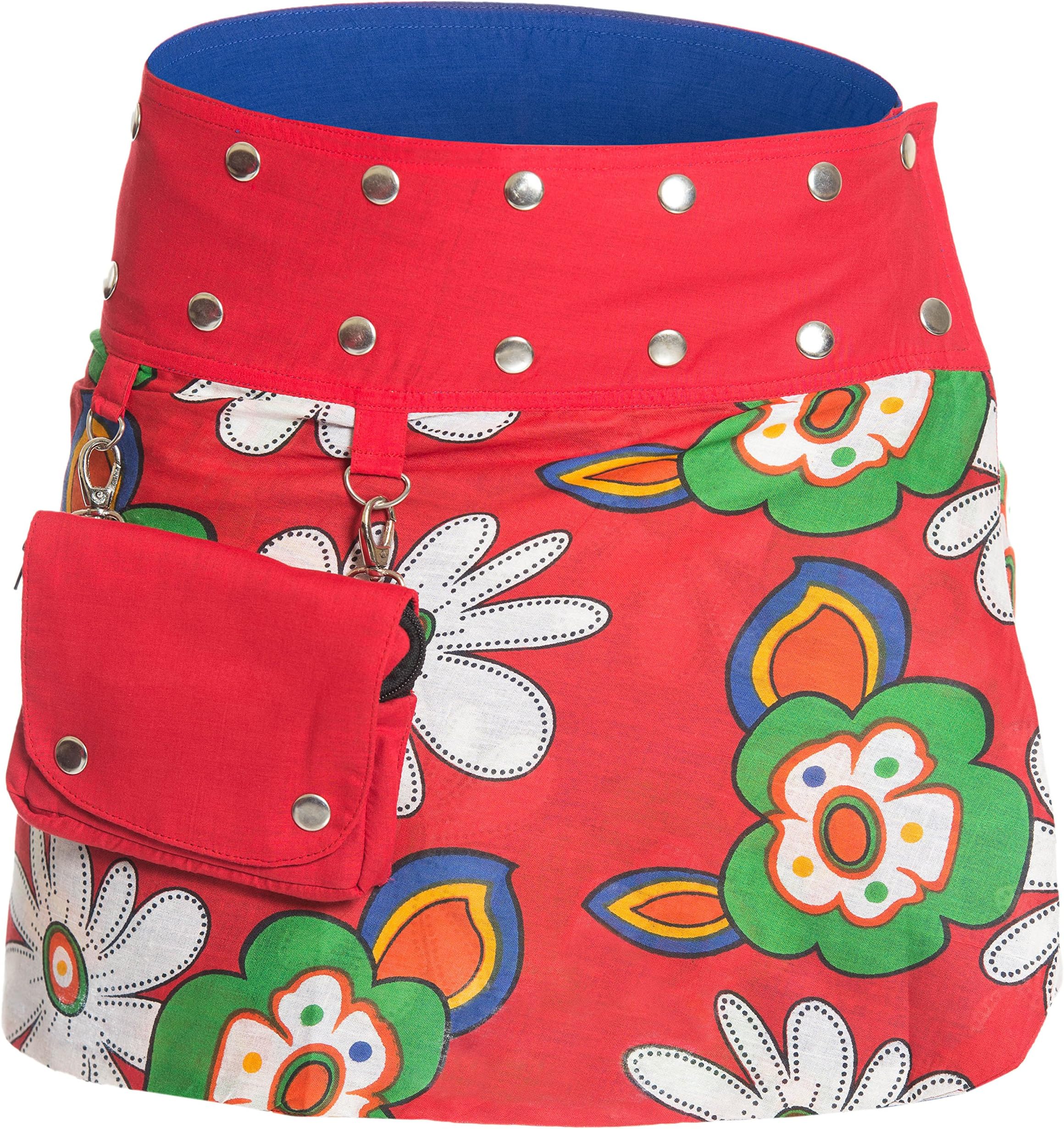 Ufash Mini Skirt for Women from India - with 18 Press Buttons - Reversible with 2 Different Patterns and an Attached Purse - Wrap-Around Skirt Goa as Festival Clothes - Many Different Designs
