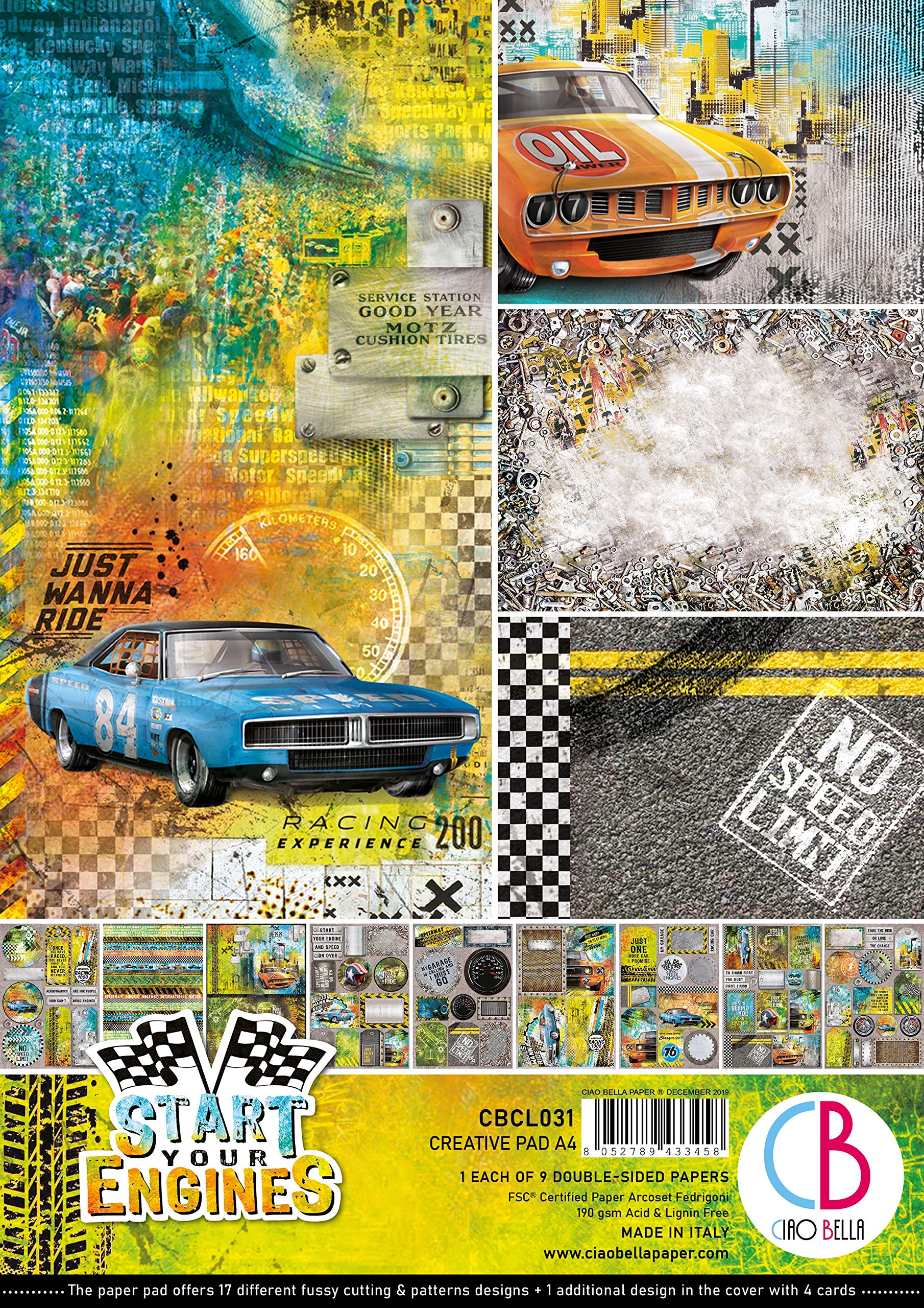 CIAO BELLA PAPER Pap PAD A4 9/PKG, Start Your Engines, 9 Designs/1 Each, One Size