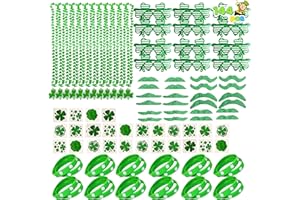 JOYIN 144 PCS St. Patrick's Day Party Favor Accessories with 12 Green Shamrock Eyeglasses 12 Beaded Necklace 72 Temporary Tattoos 24 Mustache 24 bracelets
