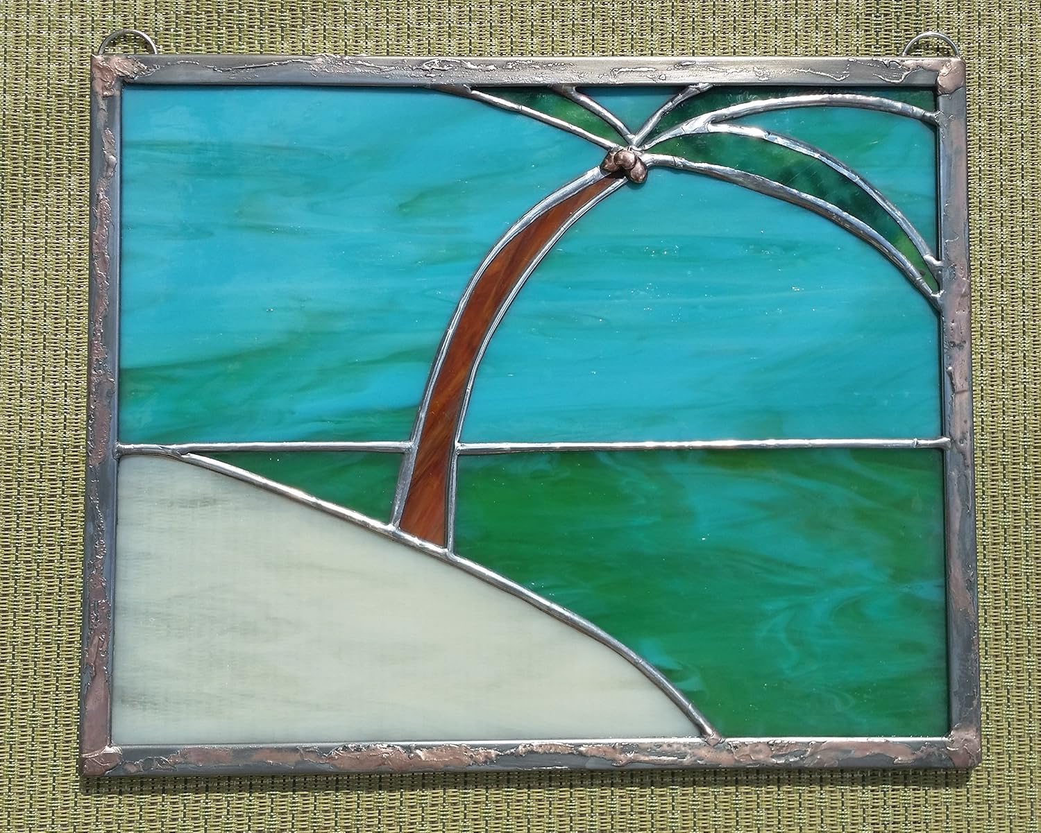 Handmade Stained Glass Palm Tree Beach Unplugged Panel
