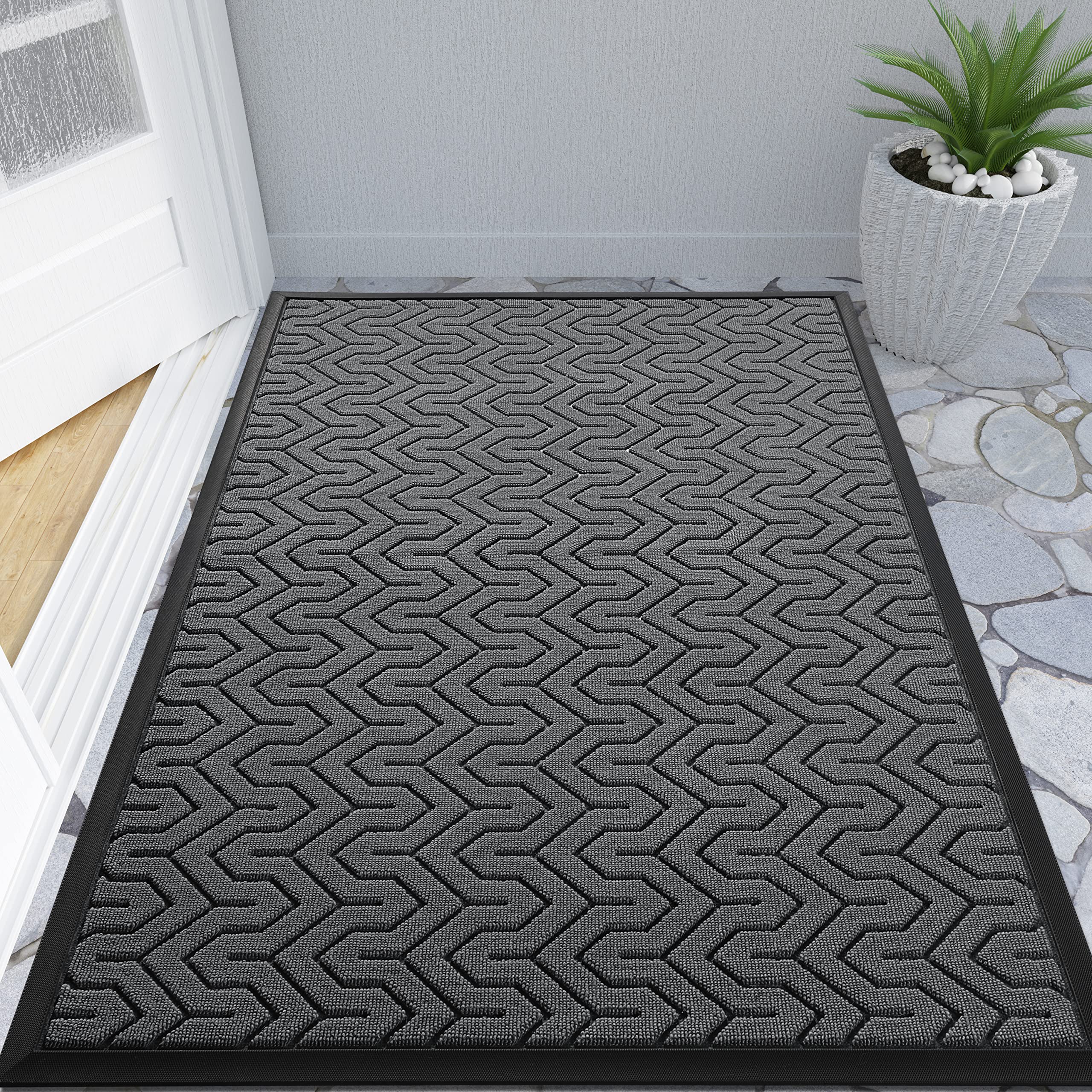 Yimobra Large Door Mat Outside Entrance 47x32, Waterproof Heavy Duty Outdoor Mats for Front Door, Non Slip Rubber Entry Mat for Garage Patio Indoor, Easy Clean, Grey Image