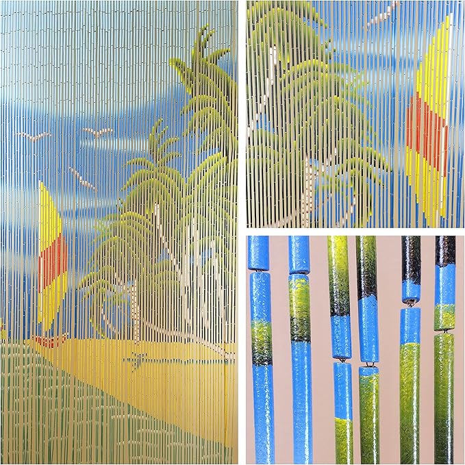 Bamboo Beaded CurtainHand Painted Natural Bamboo Wood Beaded Door BeadsDoorway Curtain90