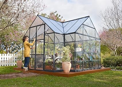 Palram 702422 12 x 10 ft Victory Orangerie Gewächshaus und Sun Lounge – Dunkelgrau