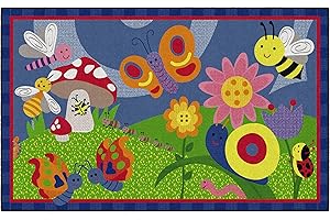 Flagship Carpets Kids and Baby Non Slip Area Rug for Home Learning or Classroom Carpet, Playroom or Kids Bedroom Mat, 5' x 8', Cutie Bugs