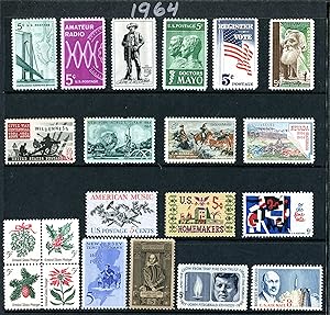 COMPLETE MINT SET OF POSTAGE STAMPS ISSUED IN THE YEAR 1964 BY THE U.S. POST OFFICE DEPT. (Total 21 Stamps)