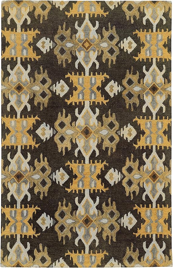 MISC Black/Gold Wool Area Rug (3'6 X 5'6) 3'6" 5'6" Black Geometric Transitional