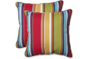 Pillow Perfect Stripe Indoor/Outdoor Accent Throw Pillow, Plush Fill, Weather, and Fade Resistant, Large Throw - 18.5" x 18.5", Red/Blue Westport, 2 Count