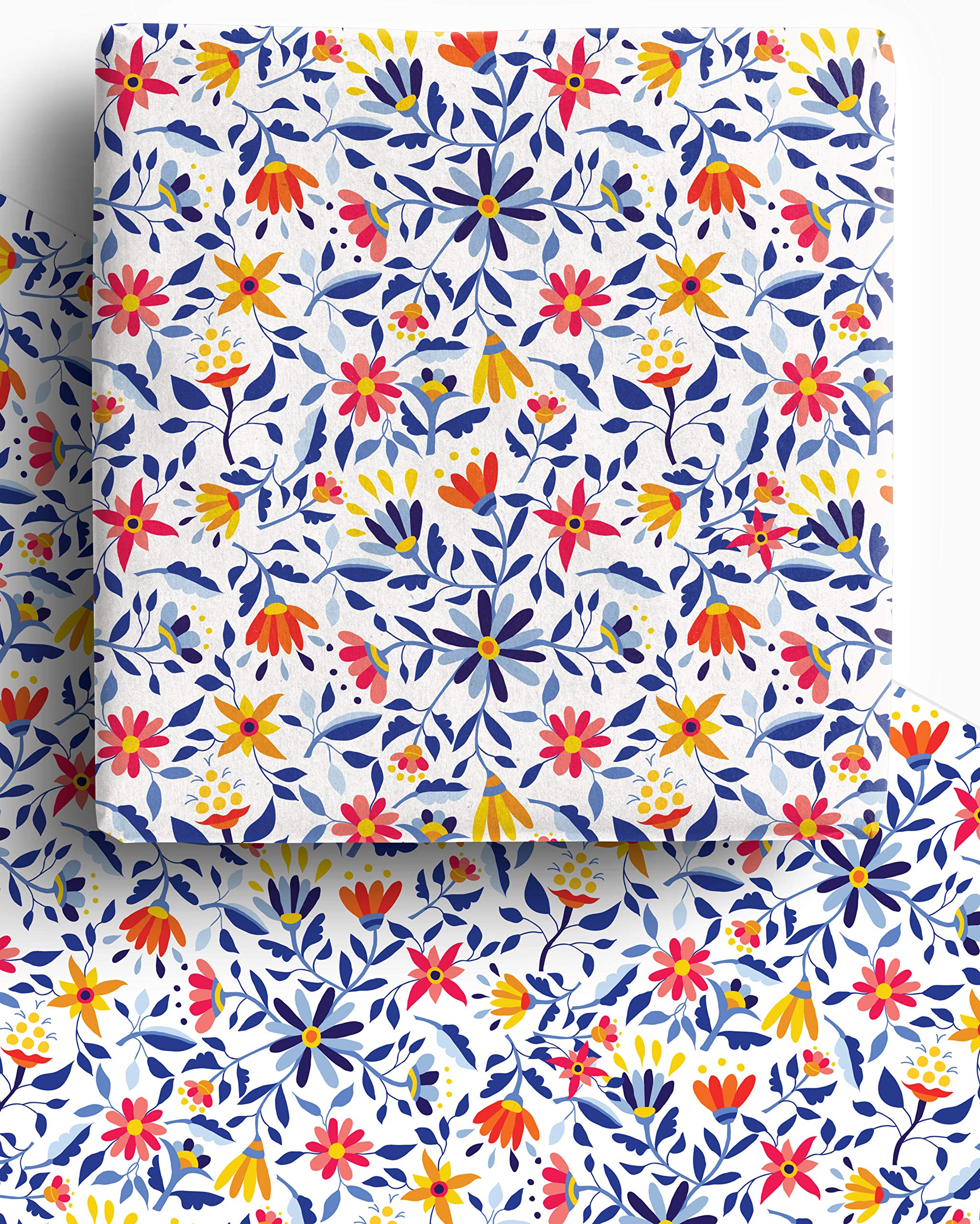 Spring Flower Wrapping Paper | 4 x 100% Recycled and Recyclable Floral Recycled Gift Wrap Sheets for Birthdays, Easter and more. 100% Recycled Eco Friendy Paper 70cm x 50cm each sheet