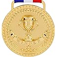 Gold Silver Bronze Medals for 1st 2nd 3rd Place Trophy Awards, Bright or Antique Finish with Attached Red White Blue Satin Ri