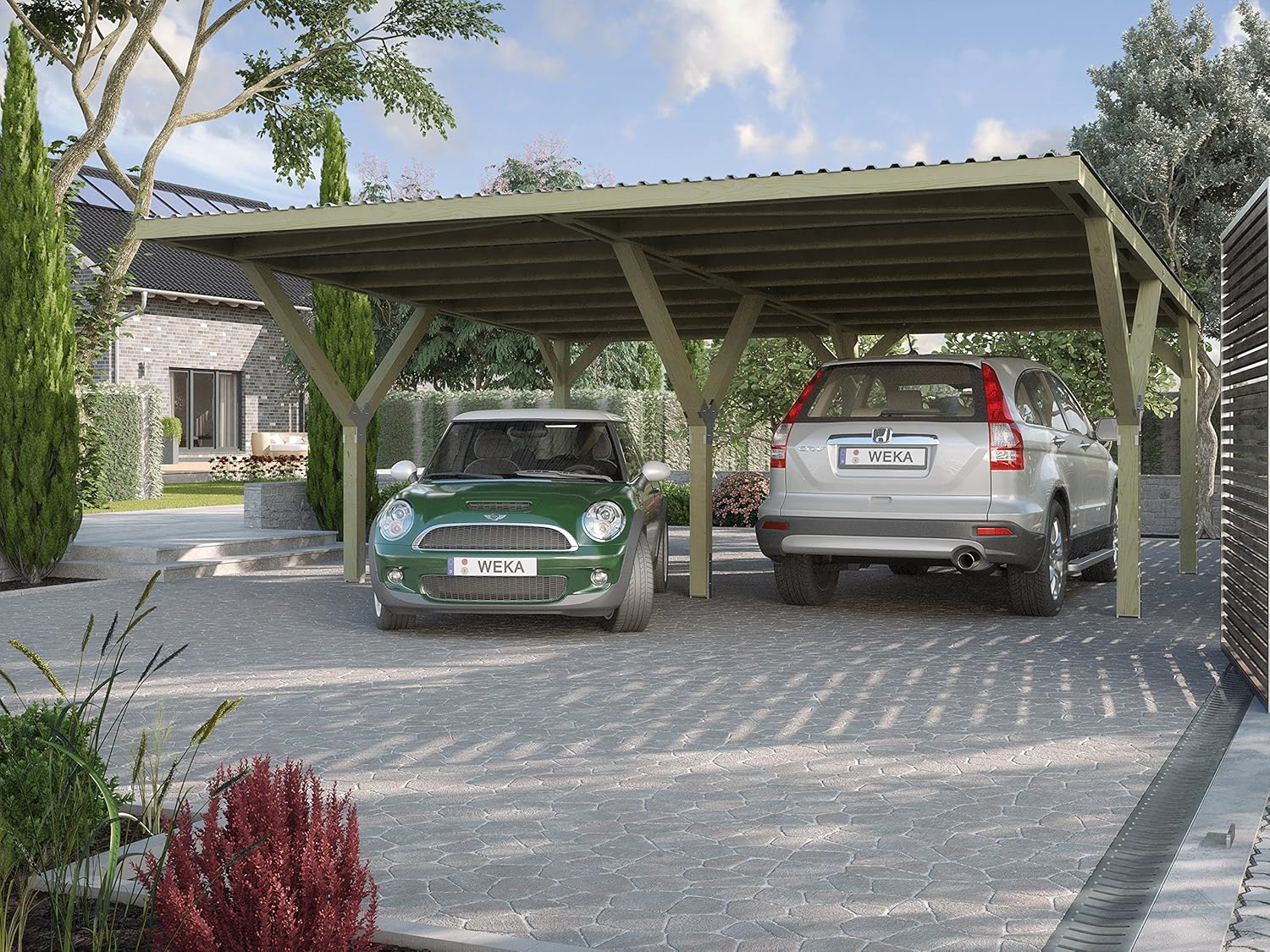 Weka Double Carport With Steel Roof Carport Post 12x12 Cm Snow Load 125 Brown 594x606x250 Cm 612 6060 30 00 Amazon De Garten