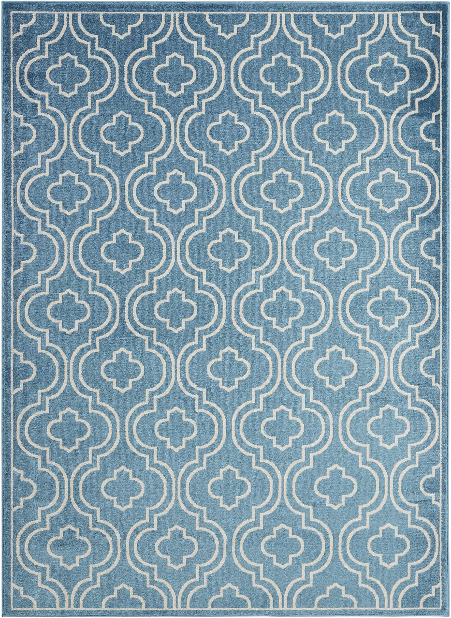 Diagona Moroccan Trellis Area Rug, 92" W x 116" L, Blue/Ivory