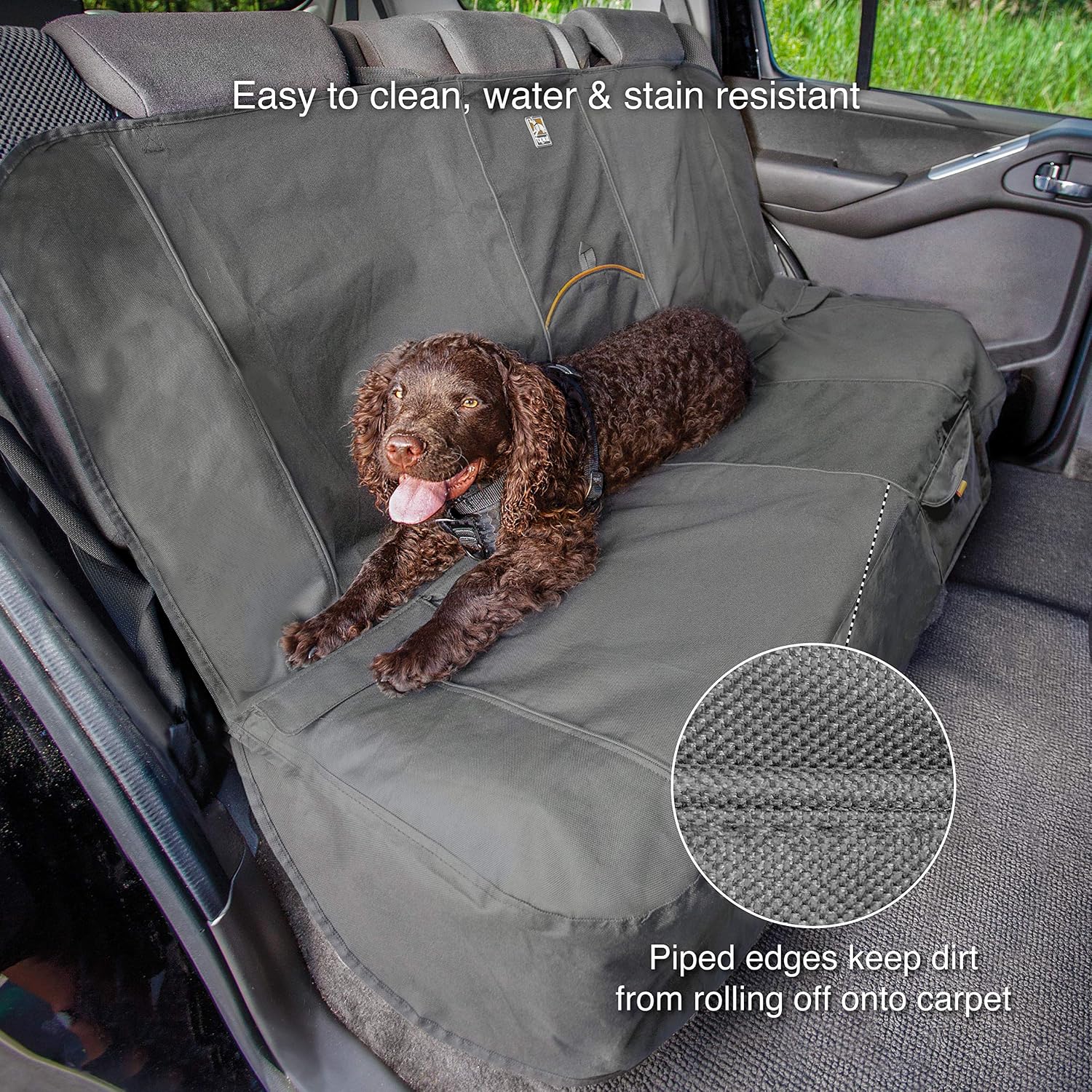 Kurgo Wander Bench Seat Cover, Dog Car Seat Protector, Waterproof & Stain-Resistant, Secure Fit, Black, 55" Wide - Image 3
