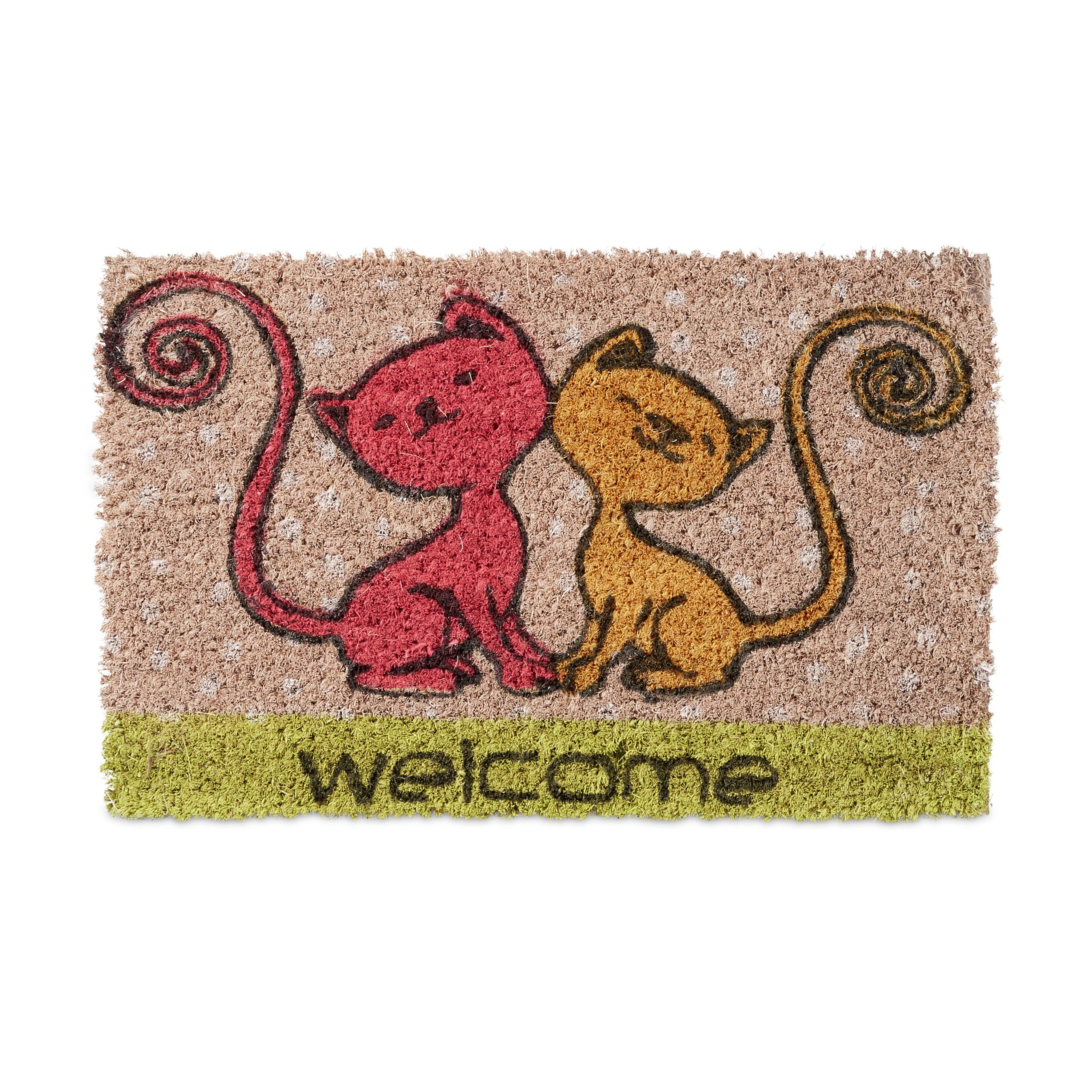 Relaxdays Kids Childrens Mini Doormat Coir with Cat Theme as Welcome Mat Anti-Slip Robber Underside 1.5 x 40 x 25 cm, Motif: Cats