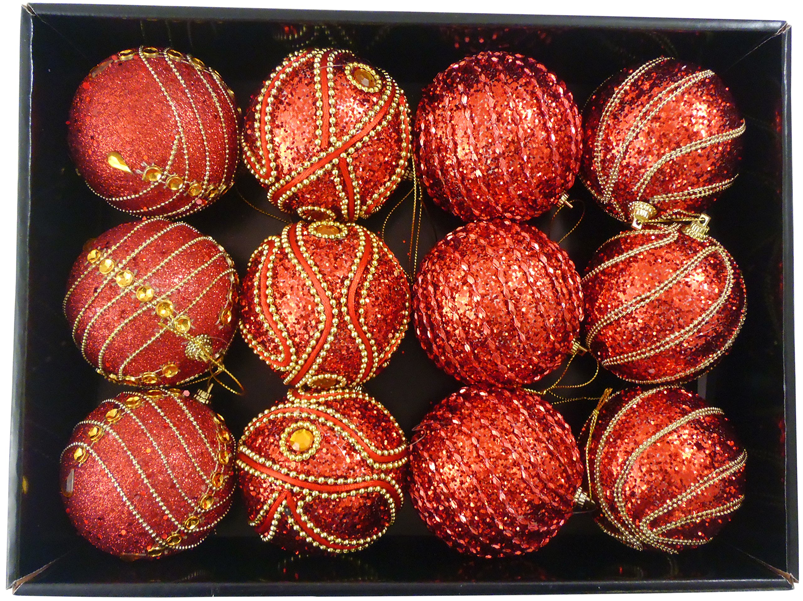 Toyland® Pack of 12 8cm Christmas Tree Baubles - Christmas Decorations (Red&Gold)